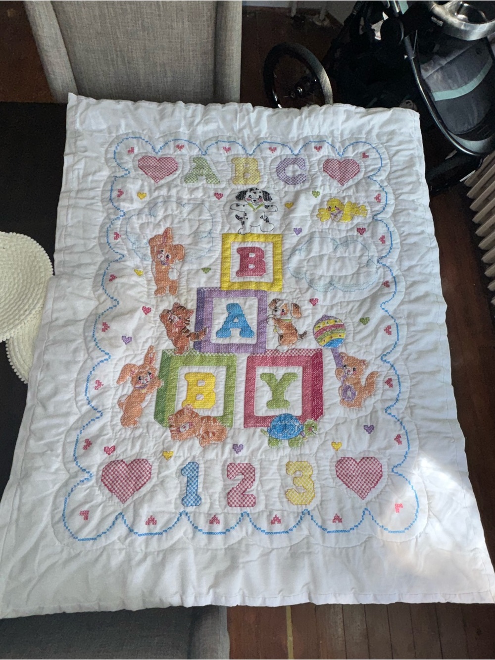 Plush Baby Blocks Quilted Blanket - White with Multi-Color Design